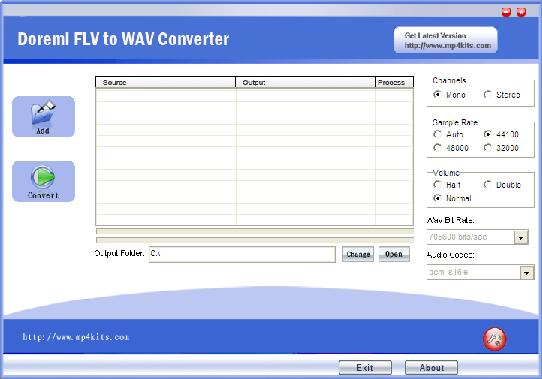 Interface of Free FLV to WAV Converter